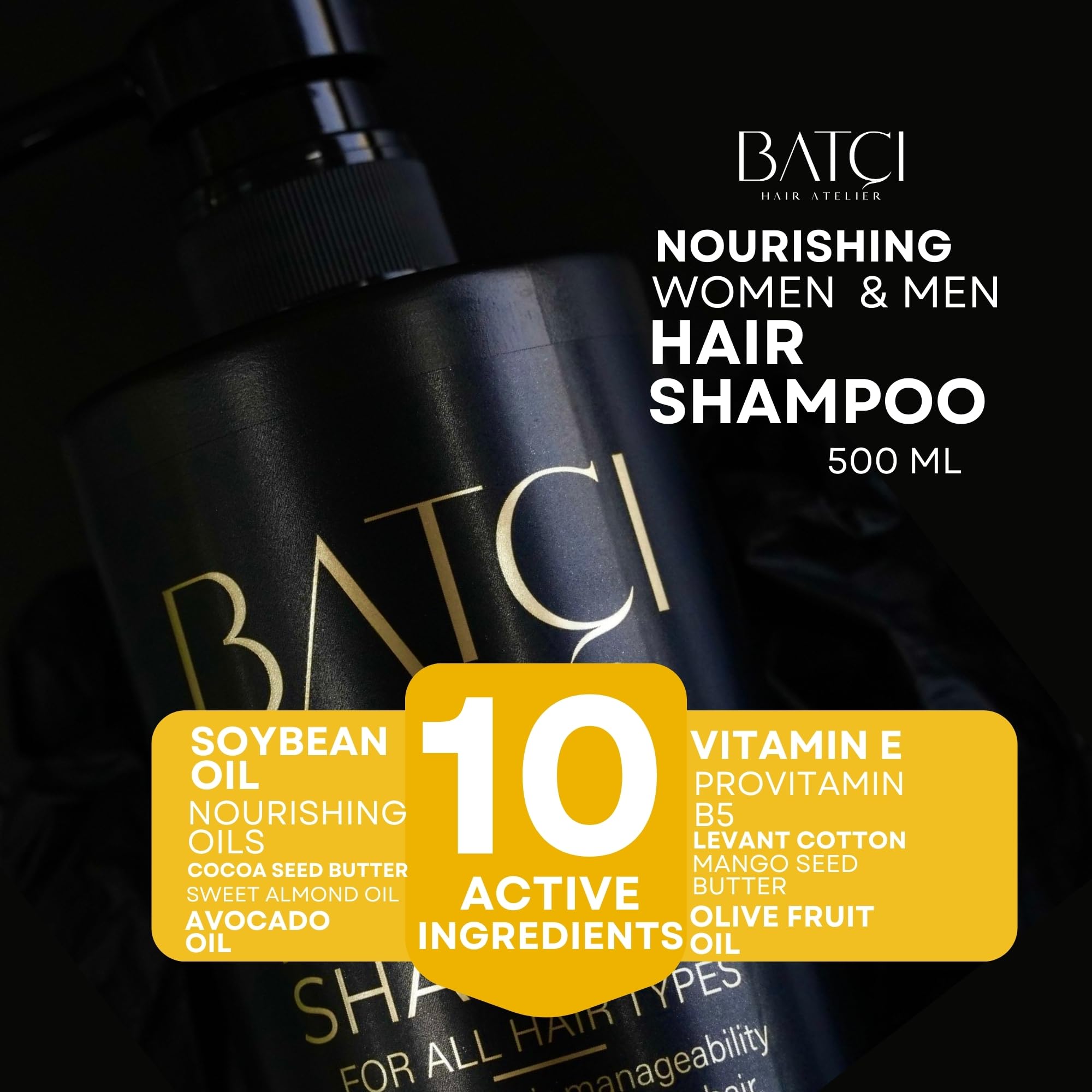 Batci Hair Atelier Provitamin Shampoo - Paraben and Sulfate-Free, Deep Moisturizing and Strengthening, Suitable for All Hair Types, 500 ml